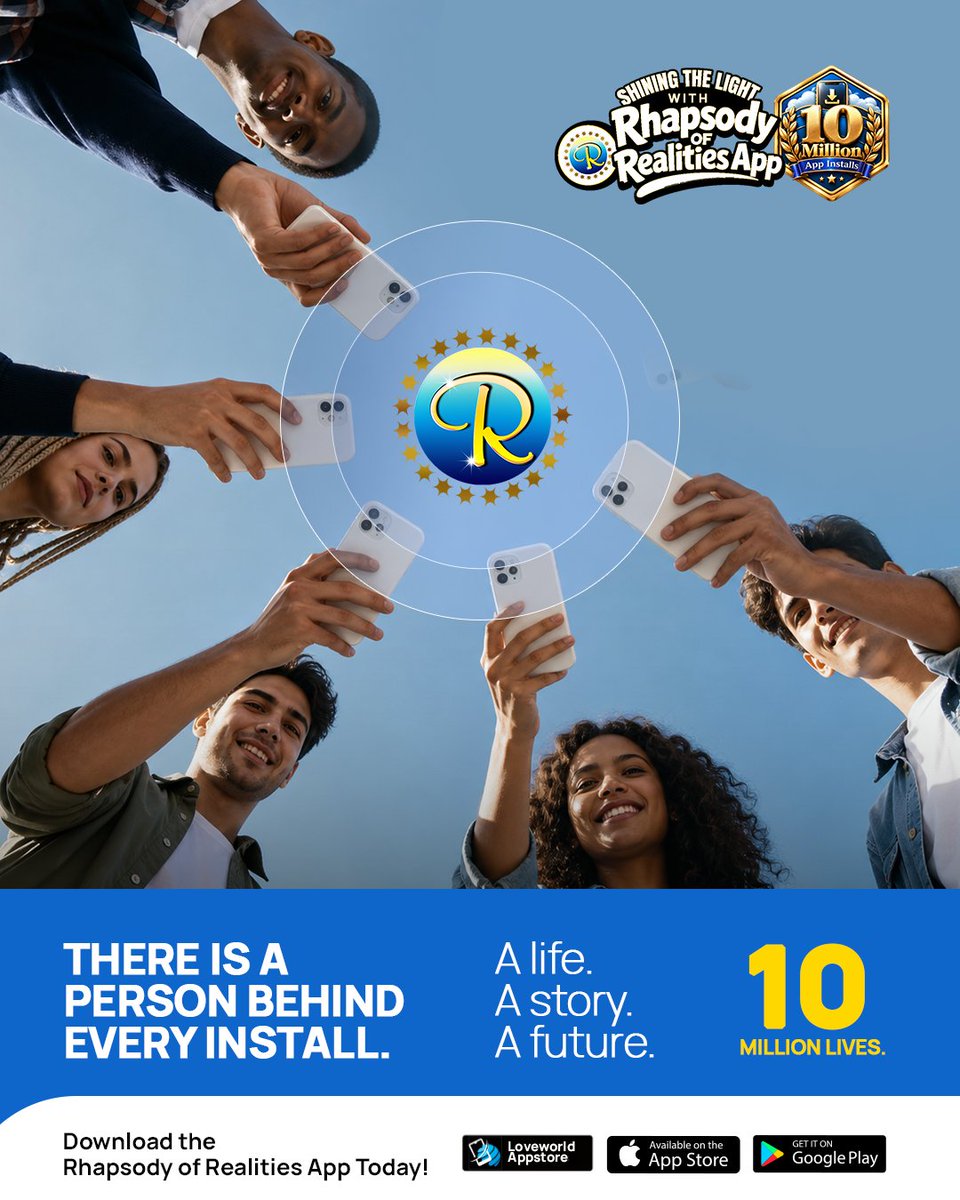 RhapsodyDaily's tweet photo. There is a person behind every install. A life, a story, a future, not just a number counting up on a screen.

Every single time somebody opens this app, they're looking for something to hold onto, and finding a word that meets them right where they are. That's not a statistic to celebrate, it's a reason this keeps mattering, one install, one story, at a time.

Download the Rhapsody of Realities App and become part of the story too. Link in bio. 

#rhapsodyofrealities #pastorchris #rhapsodyapp