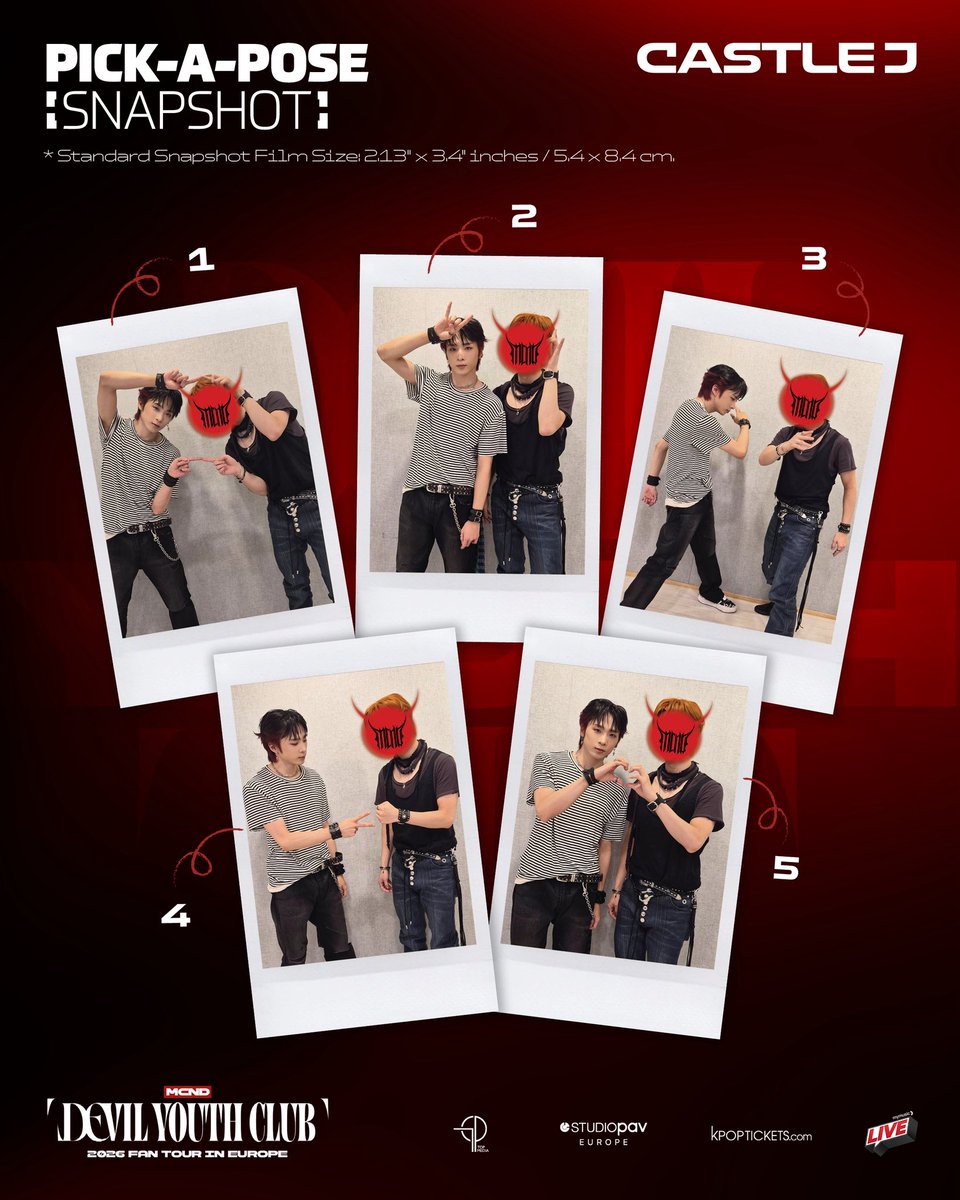 StudioPAVEurope's tweet photo. #GEM, the long-awaited ✨Pick-A-Pose Snapshot Session✨ is here!

Get a 1:1 polaroid with Castle J, BIC, Minjae, Huijun, and Win on the ❤️‍🔥MCND Devil Youth Club 2026 Fan Tour in Europe❤️‍🔥

Snapshot Tickets will go on sale October 2nd at 2:00 PM CEST on 🔗https://t.co/pmZNAWMvj5

⚠️ Notice for Paris & Lyon Snapshot Sales
Ticket sales for ✨Pick-A-Pose Snapshot Session✨ Paris and Lyon will be announced at a later date. Thank you for your understanding!

#MCND #엠씨엔디 #MCNDinEUROPE #DevilYouthClub