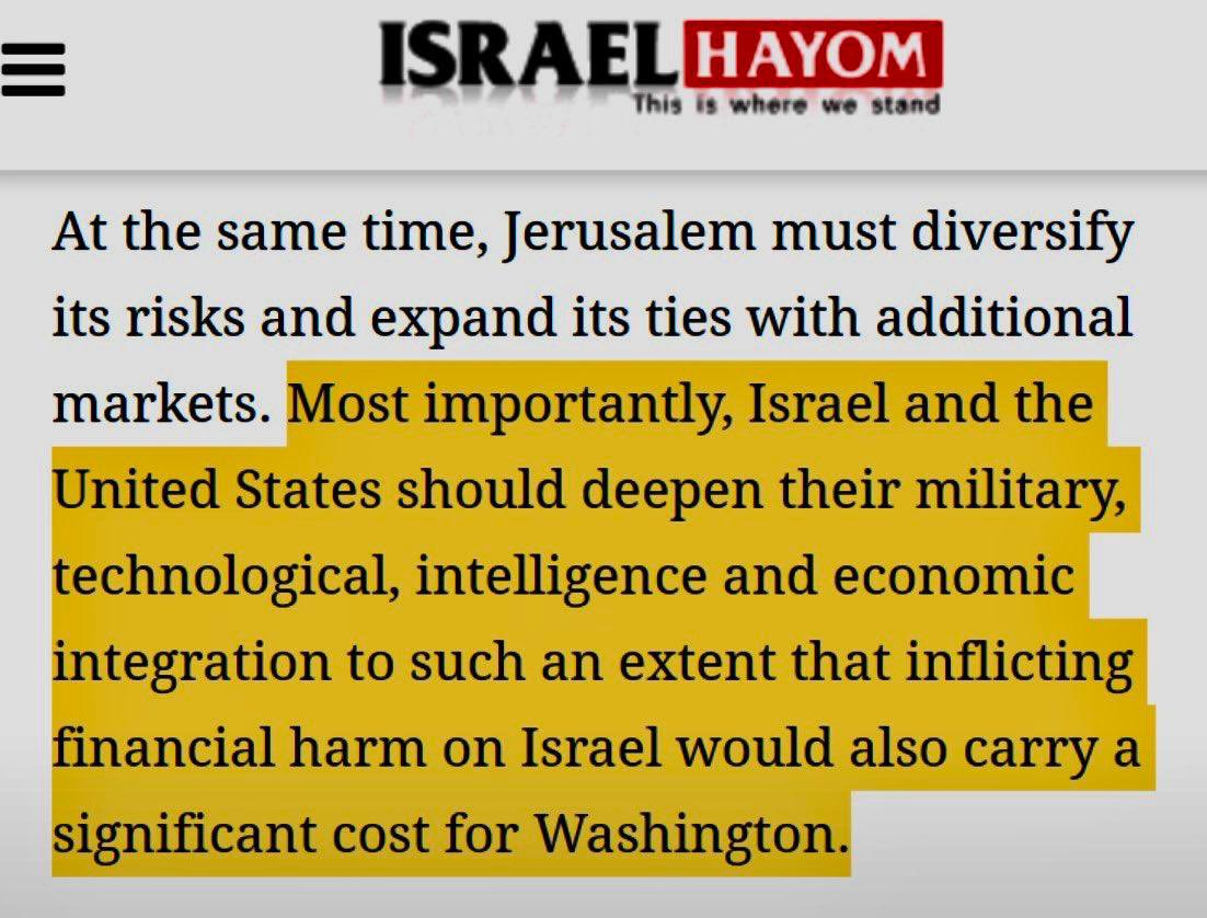 rulajebreal's tweet photo. La miliardaria israeliana che ha finanziato la campagna elettorale di Trump con 250 milioni di dollari e lo ha portato alla Casa Bianca ha comprato la politica estera USA per conto di Israele… quella donna ha appena rivelato nel suo quotidiano israeliano di aver convinto Trump ad approvare una legge che unisce le forze armate statunitensi e israeliane con l’esplicito scopo di «far soffrire l’America» se Israele dovesse subire qualsiasi danno.

In un momento in cui l’80% degli americani si oppone alle politiche criminali israeliane, la lobby israeliana si vanta pubblicamente di dominare la politica statunitense e influenzare tutte le decisioni a favore di Israele.

E ora Miriam Adelson, portavoce della lobby, afferma che la politica statunitense deve garantire che l’America paghi un prezzo per ogni offesa arrecata a Israele.

I crimini israeliani e l’impunità totale sono alimentati dalla corruzione politica, e facilitati dalla lobby israeliana.