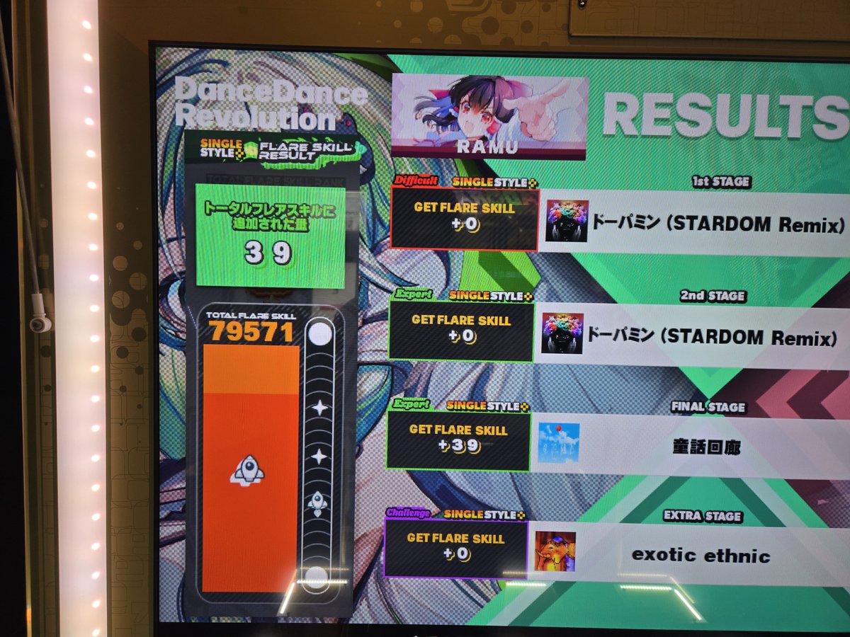 ramune_ddr's tweet photo. 買い物終わりにDDR1クレ
疲れていてperfect多いが１曲更新✨今日で3曲伸びたのはアツい🔥 フレアスキル79571 https://t.co/y9aGdH4Mqg