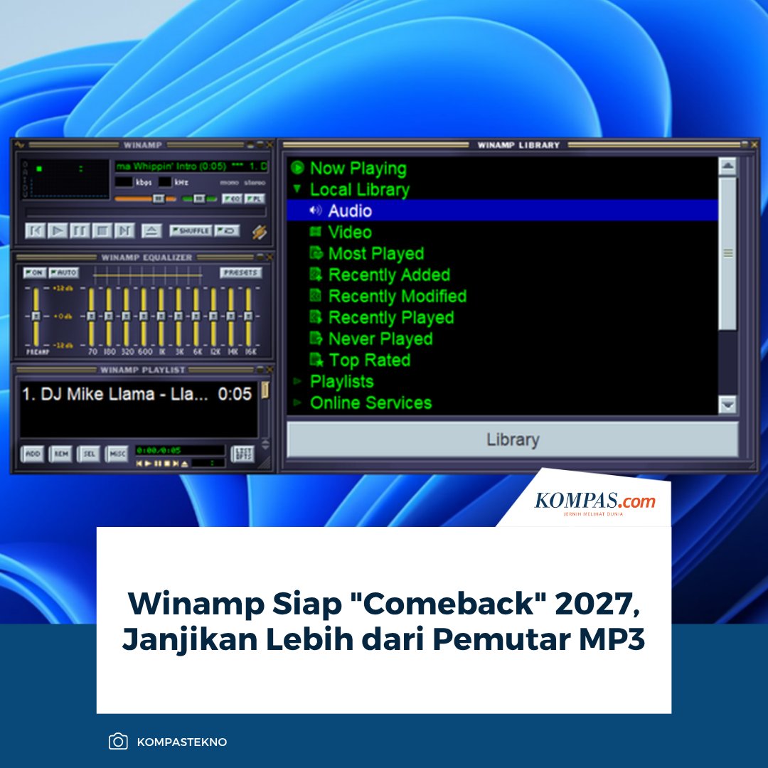 kompascom's tweet photo. Baca di sini: https://t.co/Al09N5oYCQ

Pemutar musik legendaris Winamp bersiap melakukan "comeback" besar pada 2027. Lewat lamanresminya, Winamp Group mengumumkan akan meluncurkan Winamp Player baru pada paruh pertama 2027.

~AR #Winamp #WinampPlayer [2026092119030047] https://t.co/LBrCbXcgSu