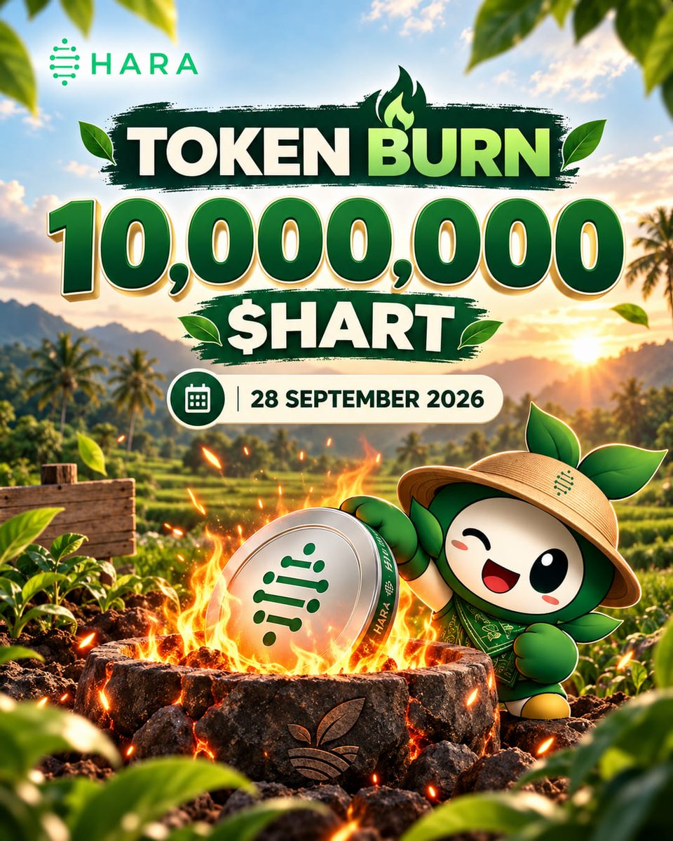 HARA_AgriTech's tweet photo. 🔥 10,000,000 $HART TOKEN BURN

On September 28, 2026, 10 million $HART tokens will be permanently removed from circulation.

A meaningful step toward a stronger and more sustainable HARA ecosystem. 🌱

Join HARA Community Telegram Group : https://t.co/7StTfmpquK

#BuildingTrustForAgriculture #HARA #HART #TokenBurn #Solana