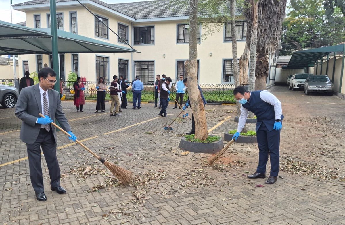 IndiainKenya's tweet photo. Swachhata - a shared responsibility! 

As part of #SwachhataPakhwada2026,
@IndiaInKenya observed #SwachhataHiSeva2026 with a cleanliness drive at the chancery premises. 

@MEAIndia #SHS2026 https://t.co/iFrMJ7NjXP