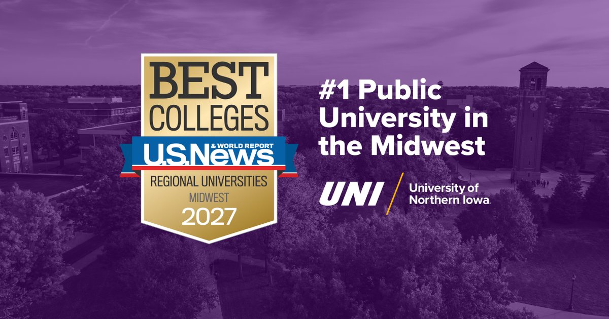 northerniowa's tweet photo. For the first time, UNI has earned the distinction of being named the No. 1 public regional university in the Midwest by U.S. News &amp; World Report. 

Read more about this impressive ranking ➡️ https://t.co/egjvkm3S0K https://t.co/JYmXYJwhrh