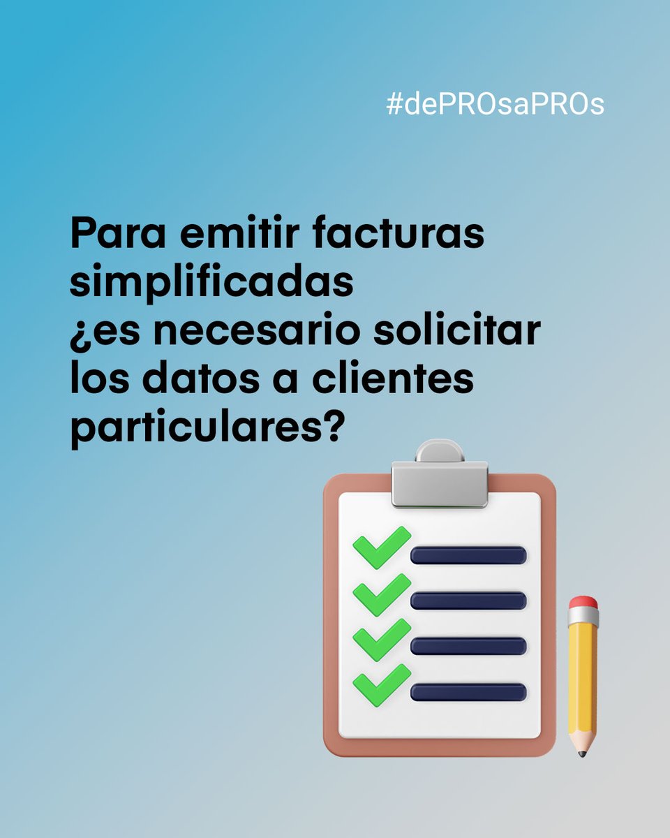 abaqpro's tweet photo. Para emitir #facturas simplificadas ¿es necesario solicitar los datos a clientes particulares? 📋 Nuestro Equipo de Gestores PRO te lo aclara.
👉 https://t.co/yYjJXUTNcc
#Abaq #lagestoríadigitalPRO #gestoría #dePROSaPROS #blogautónomos #autónomos #emprendedores #somosmuyPRO https://t.co/3DPdBheujW