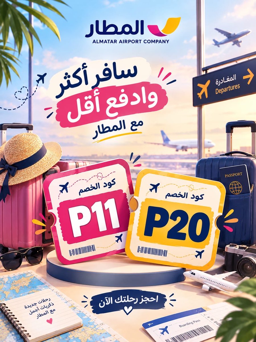 SandungerosM's tweet photo. ✈️✨ مستعد لرحلتك الجاية؟
وفّر أكتر مع أكواد خصم المطار 🎟️
💙 P11 | P20
احجز رحلتك وخلي التوفير جزء من السفر 🌴💰
#المطار #أكواد_خصم #سفر💜❤️♥️ https://t.co/xCwc4GTfQm