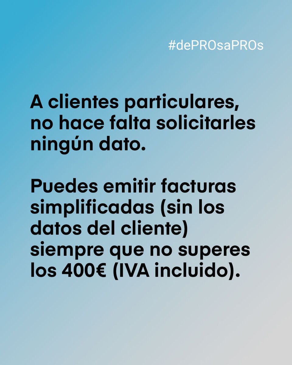 abaqpro's tweet photo. Para emitir #facturas simplificadas ¿es necesario solicitar los datos a clientes particulares? 📋 Nuestro Equipo de Gestores PRO te lo aclara.
👉 https://t.co/yYjJXUTNcc
#Abaq #lagestoríadigitalPRO #gestoría #dePROSaPROS #blogautónomos #autónomos #emprendedores #somosmuyPRO https://t.co/3DPdBheujW