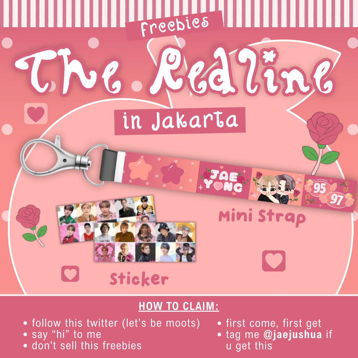 jaejushua's tweet photo. 𐙚𓏲⋆ ִֶָ ๋𓂃 ⋆ᡣ𐭩 freebies THE REDLINE IN JAKARTA by @jaejushua 𐙚𓏲⋆ ִֶָ ๋𓂃 ⋆ᡣ𐭩

🗓️: 03 Oktober 2026 
⏰: tba
📍: Indonesia arena, senayan 

୨ৎ limited quantity 
୨ৎ trade terbatas 

see you there!💗👋🏻

#NCT127  #THE_REDLINE_JAKARTA 
#NCT127_5TH_NEOCITY_THE_REDLINE https://t.co/lMHRNpCWX3