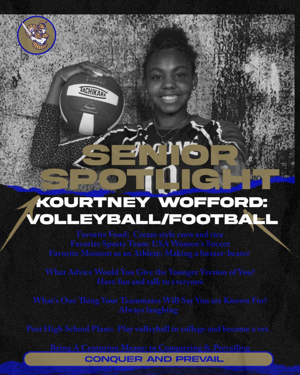 GOCENTURIONSGO's tweet photo. Senior Spotlights!
Kourtney Wofford: Volleyball and Football
Cam McGill: Football

#GoCenturionsGo
#ConquerandPrevail https://t.co/W8SB5eUN1o