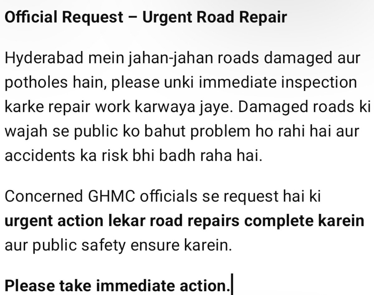 MohammedMu93551's tweet photo. @revanth_anumula @Ponnam_INC @CommissionrGHMC @GHMCOnline @Collector_HYD @TelanganaCMO @TelanganaCS @revanthannanews @revanthannanews @Ponnam_INC @Team_Road_Squad @Bhatti_Mallu @hydcitypolice https://t.co/VJxrL9OQBv