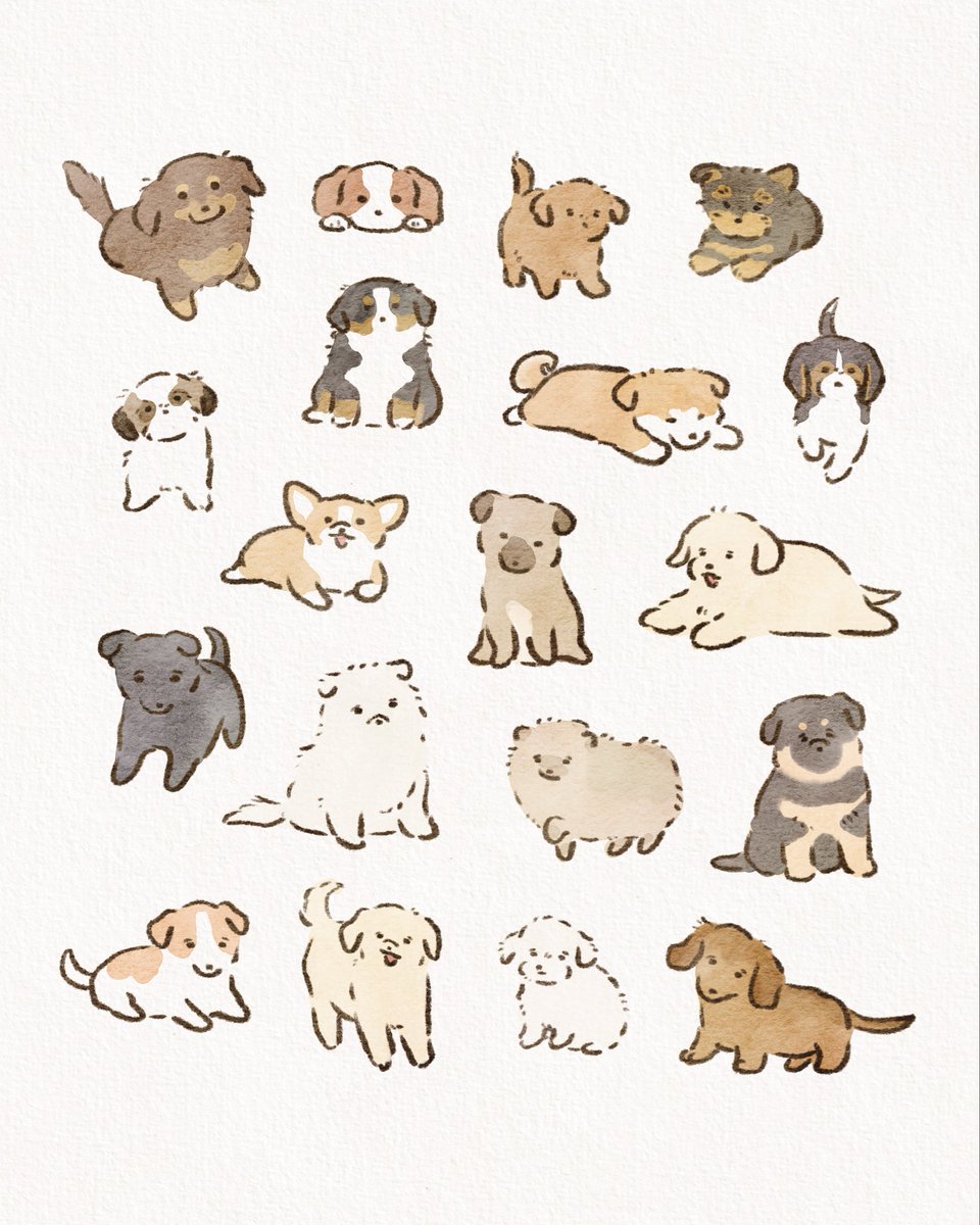 anz_m_'s tweet photo. いろんな子犬たち🐶

#イラスト #illustration #犬 https://t.co/ziuMkObErv