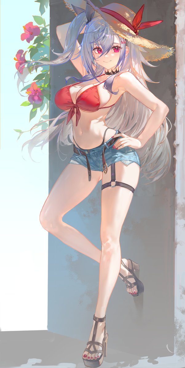 maro2ki3's tweet photo. 夏の終わりにリオナが水着でファンサポーズ！🎤👑👙🌺

*縦長なので、タップして全身！見てください！🙇

#リオナート https://t.co/OJqDUWiO8i