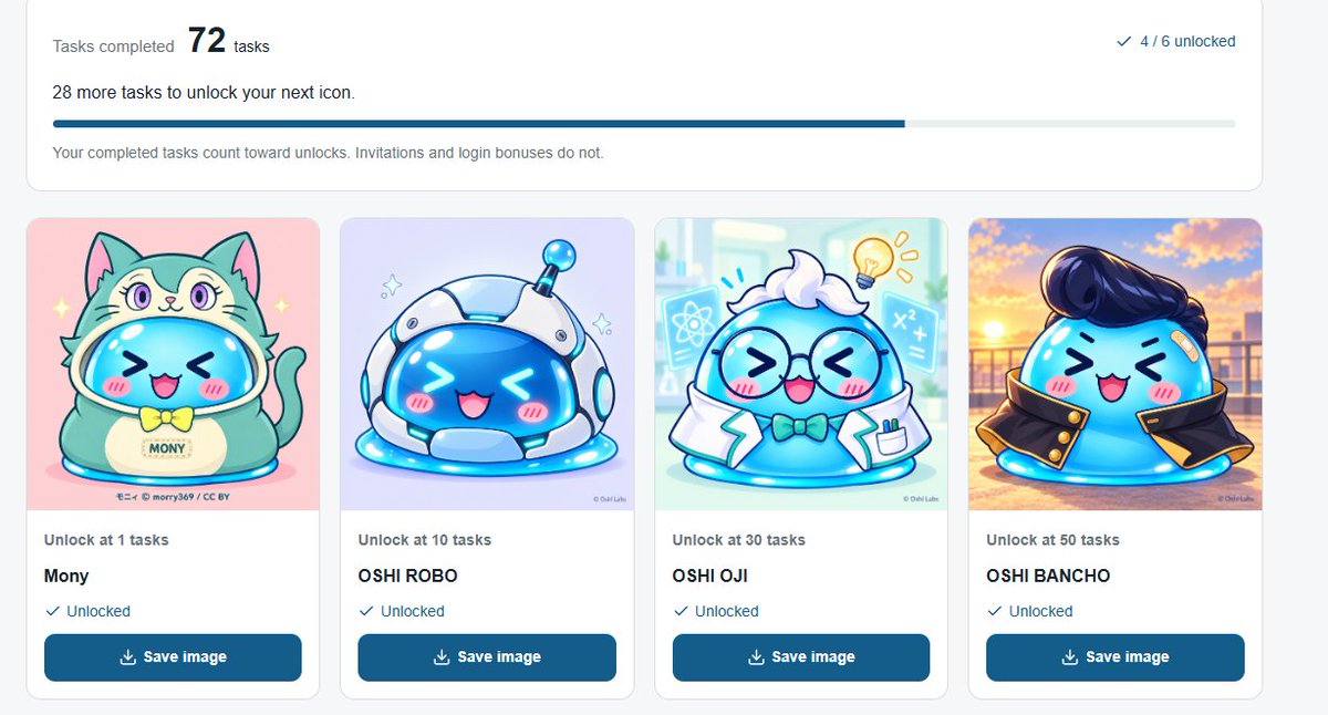 AnShaojie's tweet photo. Complete tasks and unlock profile icons on Oshi Labs! π―
Finish just 1 task to earn your first icon. A fun and easy way to explore the Oshi ecosystem and start building your collection.
Join with my invite link:
https://t.co/6CUZm3FptR
@oshilabs #OshiLabs https://t.co/qqyKSPUlMx