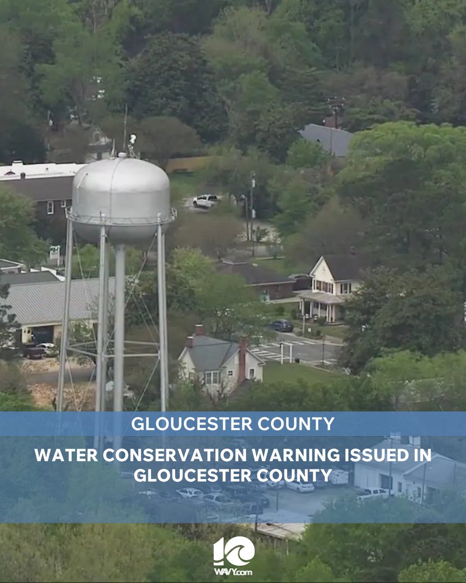 WAVY_News's tweet photo. Gloucester County issued a Water Conservation Warning on Monday.

This comes following the water level at Beaverdam Reservoir dropping below 38.9 feet. The warning is a part of the county’s established water conservation procedures and calls for voluntary conservation efforts with a goal of reducing community water use by 5-10%.