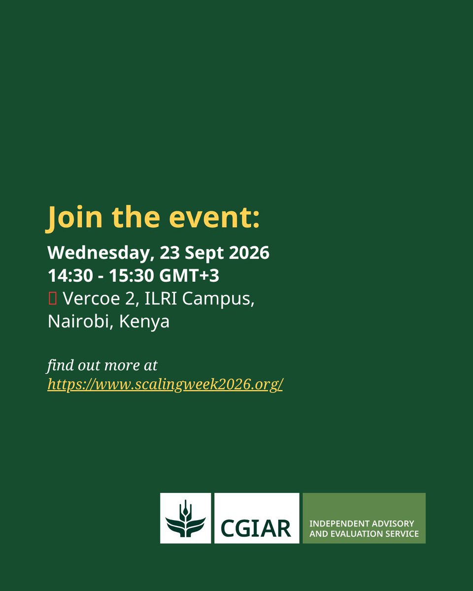 IAES_CGIAR's tweet photo. How do you evaluate whether the scaling effort was worth it?

For #ScalingWeek2026 attendees, you're invited to join our session where we present a new framework for evaluating scaling efforts, developed by @iaes_cgiar.

Know more: https://t.co/T1xQxFXL8G

@CGIAR @CGIARScaling https://t.co/19ev6BUjwg