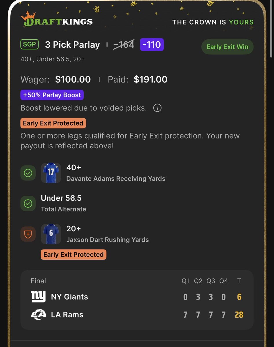Bet_Tros's tweet photo. Cash the Bankroll Builder ✅

Dart got voided so cashed for less but a dub is a dub https://t.co/beMgY5wiDW