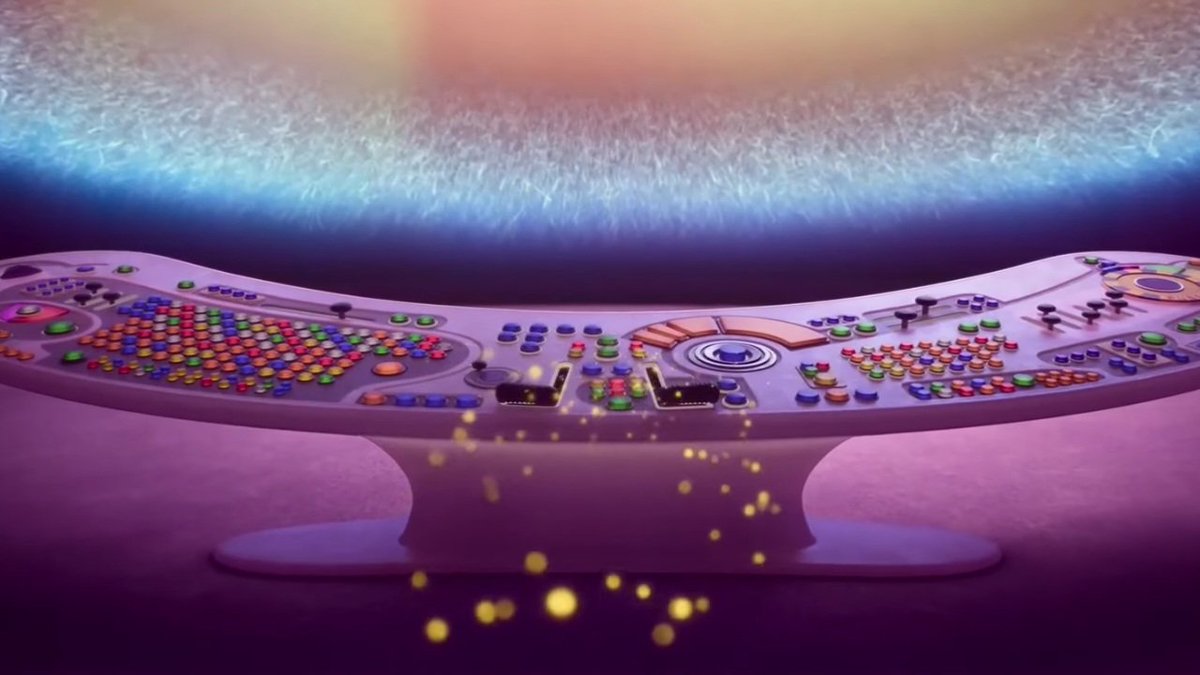 Muhamma53980599's tweet photo. I love that Riley summons Joy herself by facing a sun, in which sparkles from Joy's skin fly onto the console. #InsideOut2 #InsideOut https://t.co/bVQow1MozY