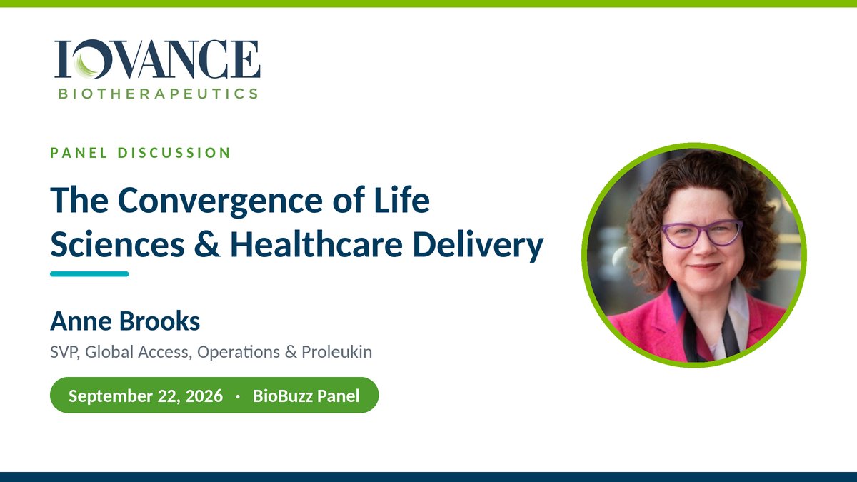 IovanceBio's tweet photo. Today, our SVP Global Access, Operations &amp; Proleukin, Anne Brooks, joins @BioBuzz for "The Convergence of Life Sciences &amp; Healthcare Delivery" — a panel on patient access, cell &amp; gene therapy, and AI. #CellTherapy #CGT #PatientAccess https://t.co/qouCRxVY4L
