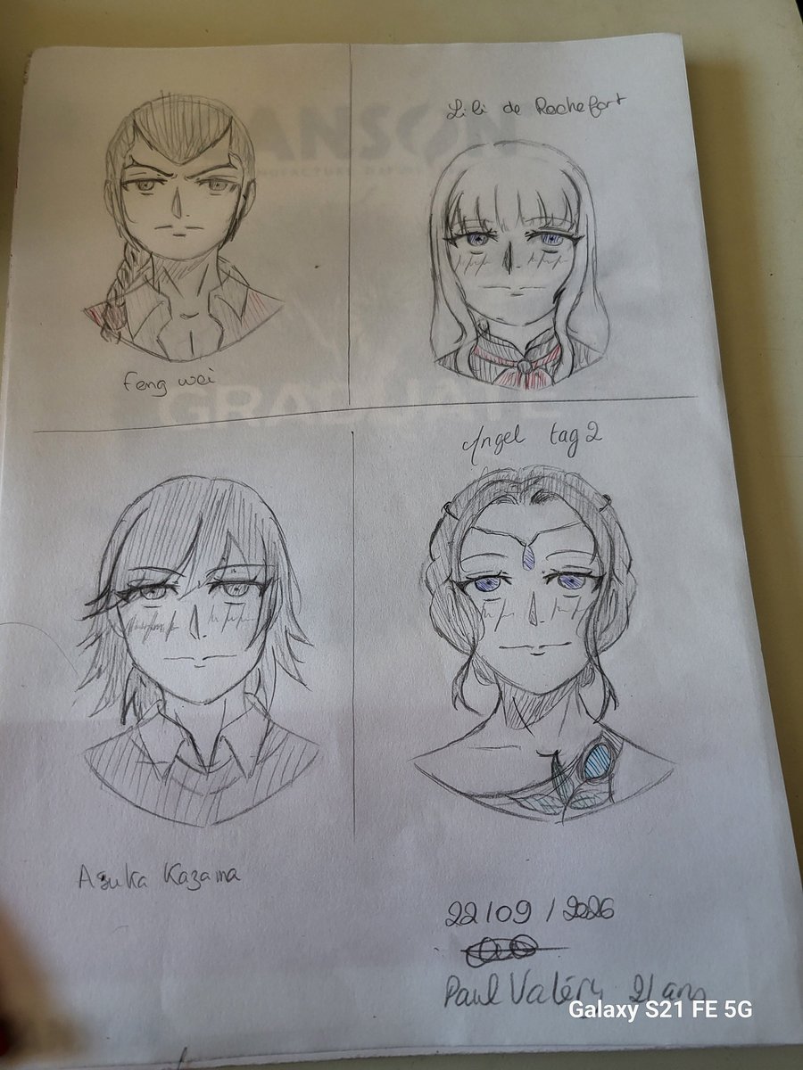 SDelatrombe's tweet photo. A few drawings between today and yesterday. I drew four Tekken characters and my adult OC. However, on my adult OC, his left eye is higher. Orh💀 I hate that . 
#Tekkenart #Tekken #AsukaKazama #EmiliedeRochefort #FengWei #Angel #drew #drawings #draw https://t.co/DhoyERHLkh
