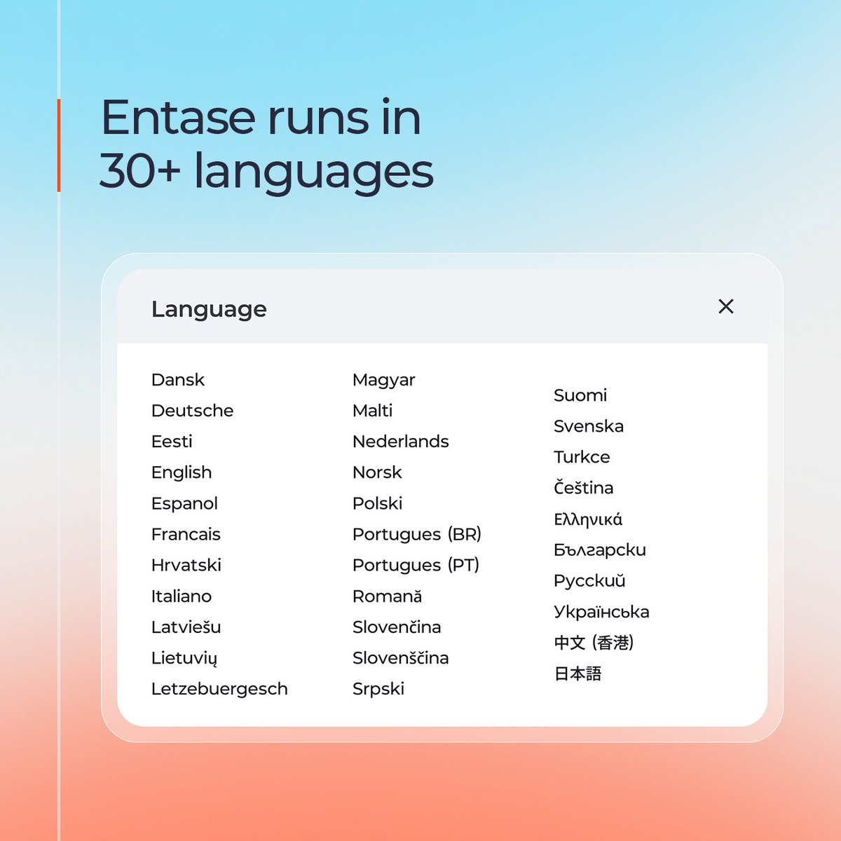 entasecom's tweet photo. With the latest update, Entase now runs in more than 30 languages – across event pages, checkout, the organizer back office, and the Knowledge Center.

Eight new languages just joined the list. 🌍 https://t.co/eEFwBn0nBO