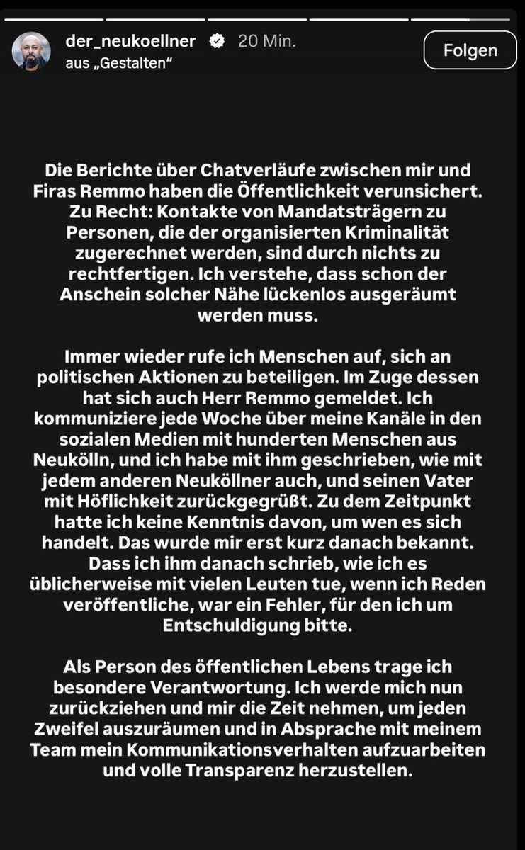 K_Moessbauer's tweet photo. Die Linken-Fraktionsspitze sagt, sie glaubt ihrem MdB Ferat Kocak.

Dieser hatte Remmo-Sohn „Bruder“ genannt, Respekt an dessen Vater (Clan-Chef) ausgerichtet, später mit eben diesem bei der Wahl-Party posiert. Und sagt jetzt: Ihm sei nicht bewusst gewesen, um wen es sich handele.

Bis „volle Transparenz“ hergestellt ist, wird sich Kocak zurückziehen, nicht an Sitzungen des Innenausschusses teilnehmen.