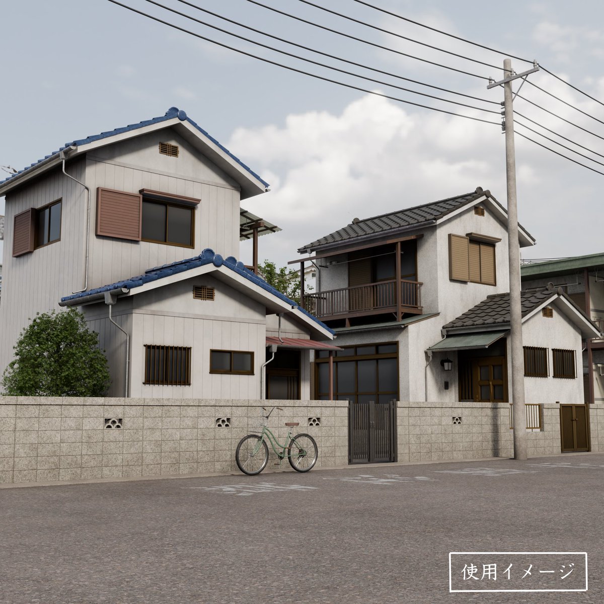 chashiro_3dcg's tweet photo. 平成初期の住宅街・建物4棟の3DモデルをBOOTHにて販売開始しました！
FBX / Blender / Unityに対応しています。
https://t.co/IpEyjBSN0w

#blender #b3d #3Dモデル https://t.co/HkthGaIZMs