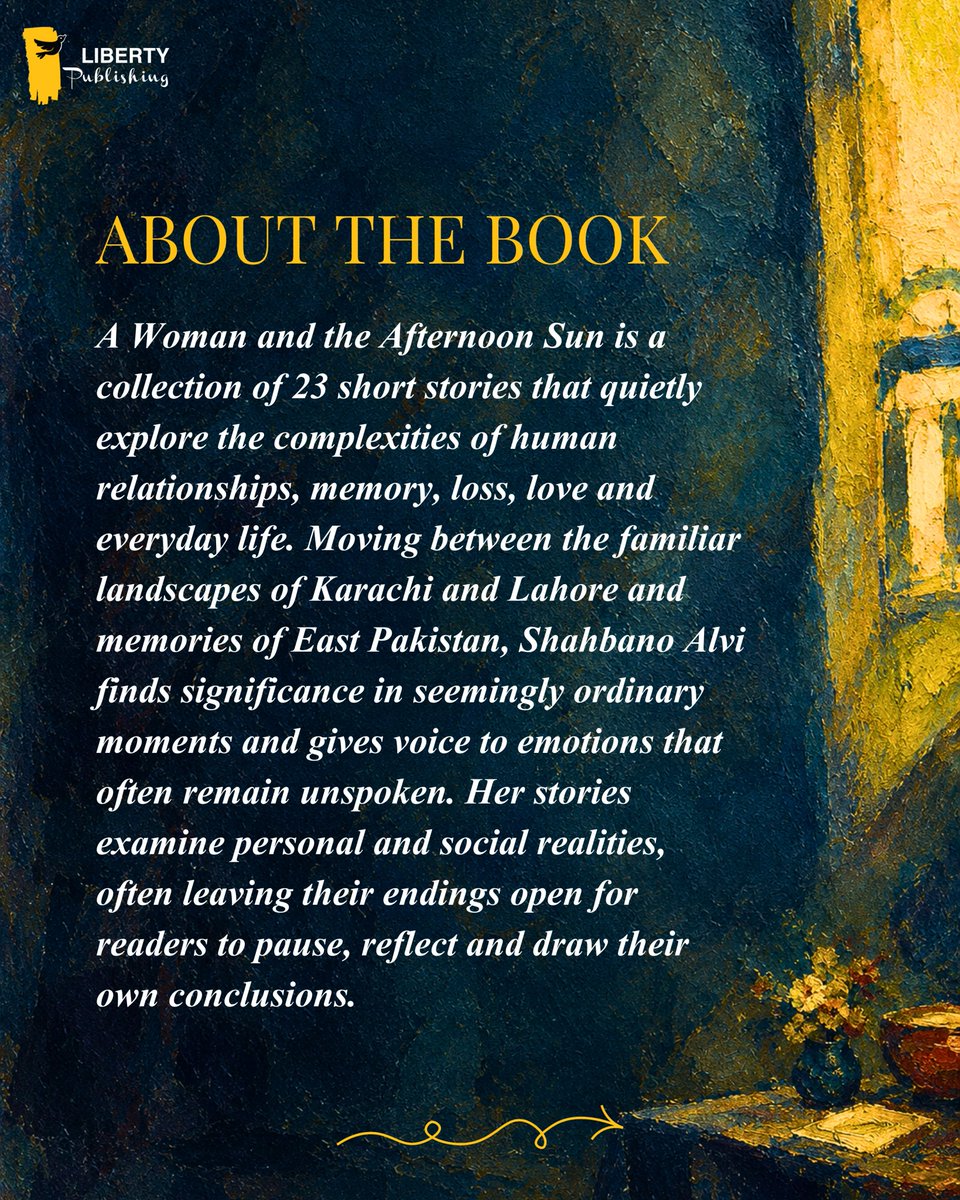 libpublishing's tweet photo. Shahbano Alvi’s 'A Woman and the Afternoon Sun' is a collection of 23 short stories that moves across Karachi, Lahore, Bengal and beyond, exploring the complexities of everyday life, relationships, memory and loss.

Available in stores and online via @libertybooks_

#booktwt https://t.co/wRVtlU7SNU