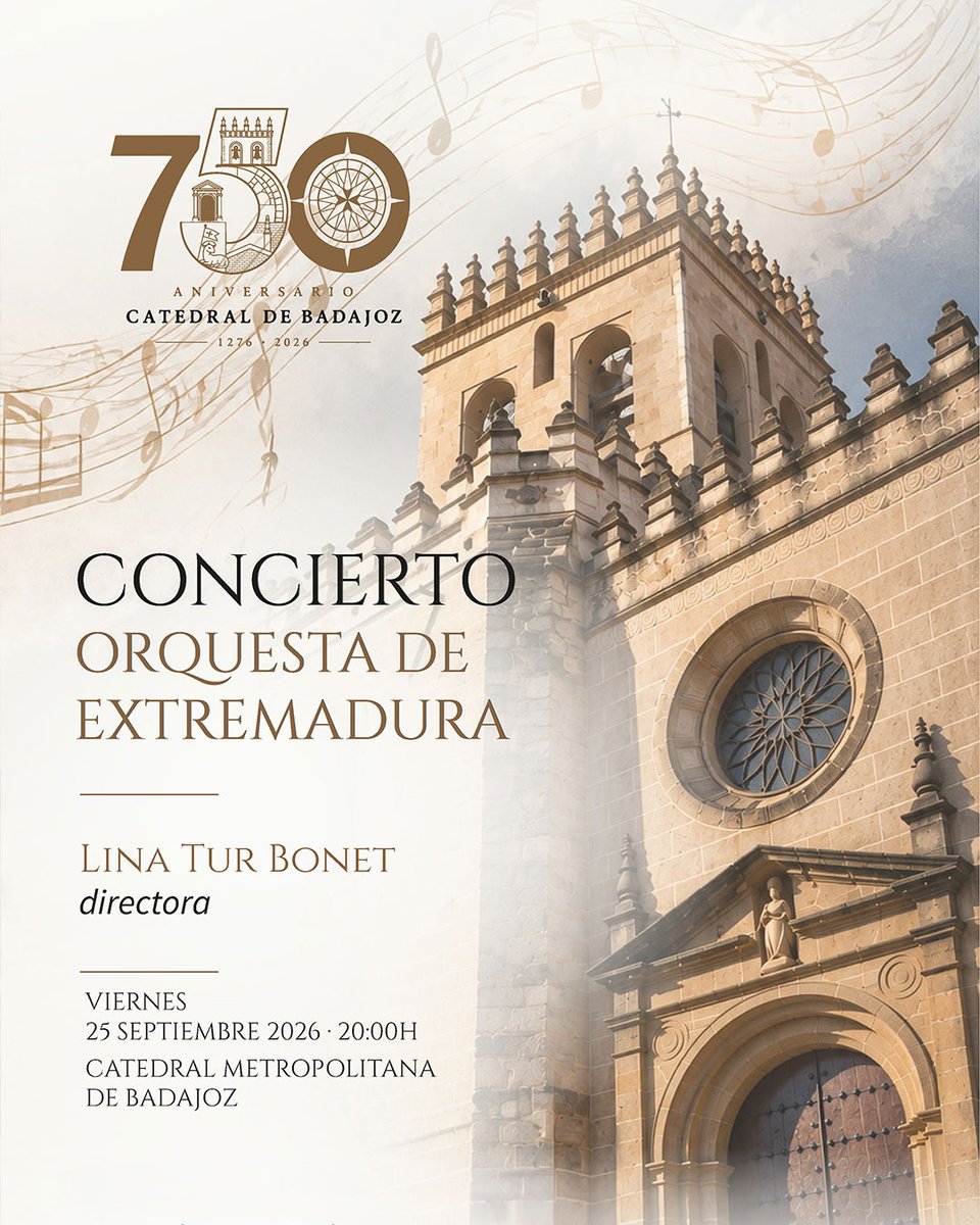FundacionOex's tweet photo. La celebración del 750 aniversario de la consagración de la Catedral Metropolitana de Badajoz continúa con una cita muy especial. Por primera vez, la Orquesta de Extremadura actuará en el interior de la Catedral, interpretando obras de Charpentier, Bach y Händel. https://t.co/kv0xCAaxuO