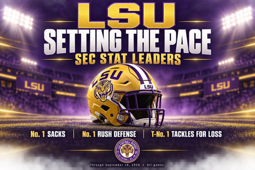 LSUReport's tweet photo. LSU leads the way in the SEC for sacks and run defense.
• First in the SEC in sacks (14) and rushing defense (33.0 yards per game) • Princewill Umanmielen leads the league with 6 sacks and 7.5 tackles for loss • Sam Leavitt: 930 total yards and 6 rushing TDs • Dilin Jones: 285 rushing yards, fourth in the SEC at 95 per game • LSU is 28-of-50 on third down and tied for first with 26 tackles for loss
The numbers are loud. Texas A&M has to deal with them Saturday.
Read more https://t.co/P8KefDlLPA