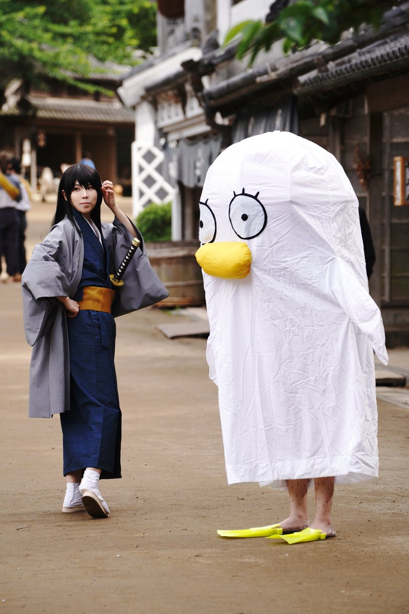 c_howa2's tweet photo. 【cosplay】銀.魂/桂&amp;エリー

一般通過女児👧(御両親に向かって大声)
「あ！ねーねー!!知ってる?!あの中人なんだよ！さっき被るの見たよ！」

町中歩いてる感じで撮りましょうとなってた所、遠くから聞こえてきて皆で笑ったの2.3枚目撮ってくださってた🤣

「エリザベスに中の人など居ない!!」 https://t.co/cw59fGD8z6