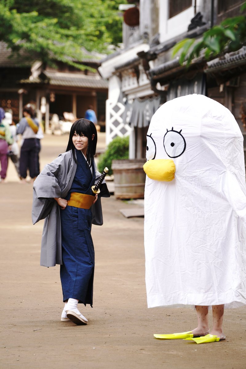 c_howa2's tweet photo. 【cosplay】銀.魂/桂&amp;エリー

一般通過女児👧(御両親に向かって大声)
「あ！ねーねー!!知ってる?!あの中人なんだよ！さっき被るの見たよ！」

町中歩いてる感じで撮りましょうとなってた所、遠くから聞こえてきて皆で笑ったの2.3枚目撮ってくださってた🤣

「エリザベスに中の人など居ない!!」 https://t.co/cw59fGD8z6