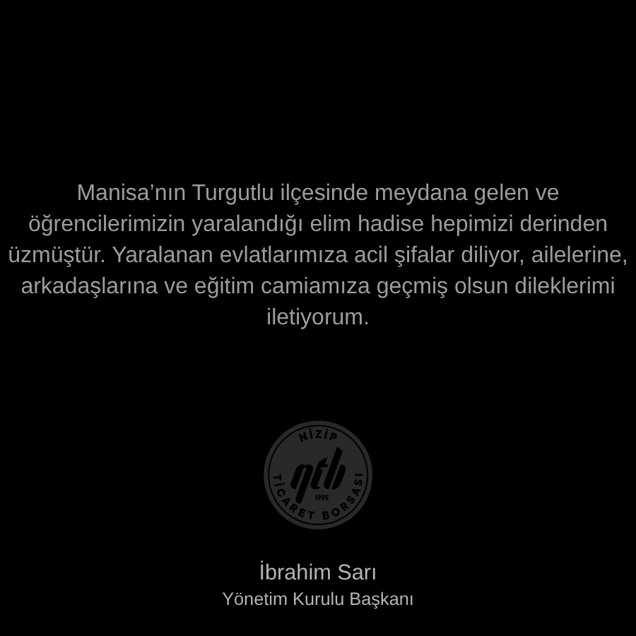 ibrahimsarintb's tweet photo. Manisa’nın Turgutlu ilçesinde meydana gelen ve öğrencilerimizin yaralandığı elim hadise hepimizi derinden üzmüştür.  Yaralanan evlatlarımıza acil şifalar diliyor, ailelerine, arkadaşlarına ve eğitim camiamıza geçmiş olsun dileklerimi iletiyorum. https://t.co/l1jANGnEdA