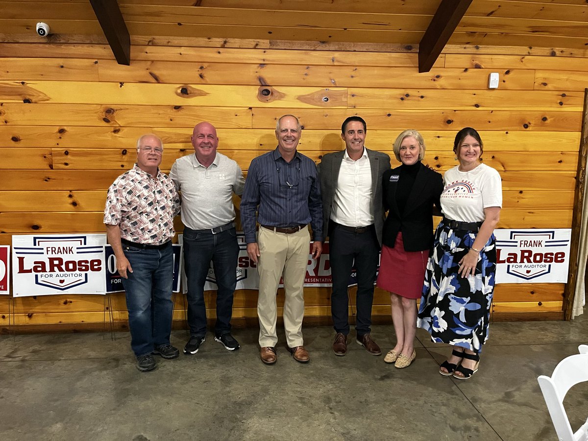 AdamCBird's tweet photo. Big campaign event in Mt. Orab last night!  @FrankLaRose @davetaylorOH and Colleen O’Donnell in front of a group of patriots ready to energize their friends and neighbors. 🇺🇸🇺🇸 https://t.co/S3d6oOQPDQ