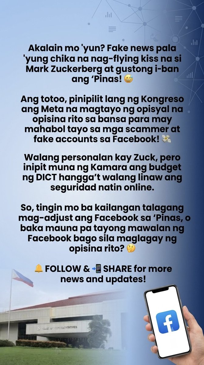 luisito_ako's tweet photo. Fake news pala ang FB ban quote ni Zuck! Pero dapat nga bang pilitin silang mag-office rito? 📲👇
#MetaPH #FacebookPH #TrendingPH #NewsUpdatePH https://t.co/o3RYntKfXZ