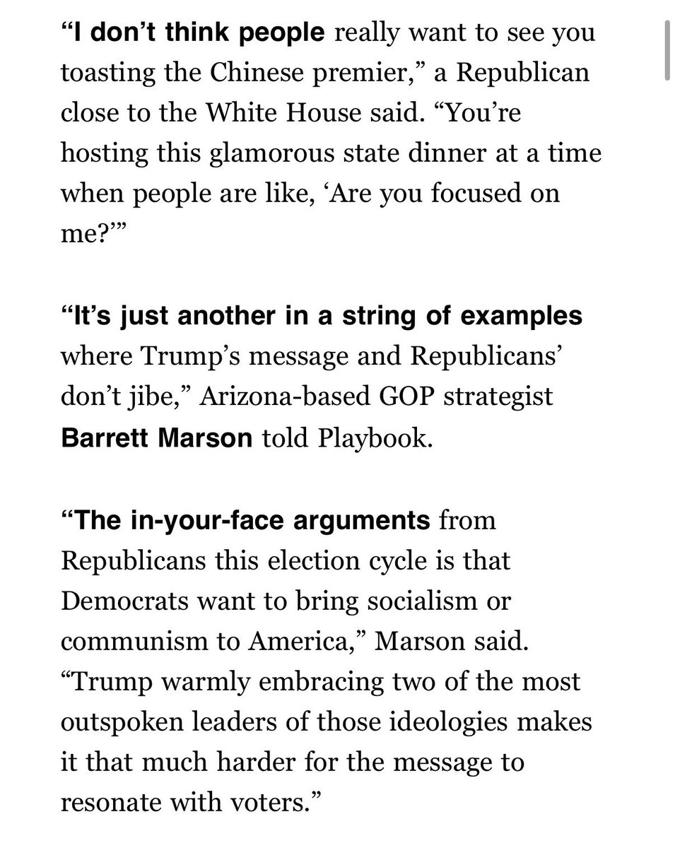 adamwren's tweet photo. New @playbookdc: Six weeks before an election Republicans portray as a referendum on socialism and communism, Donald Trump started the week praising a socialist and will end it feting a communist.

That dissonance is driving White House allies and Republican strategists mad.

W/ @wsteaks, @DashaBurns + @meganmesserly