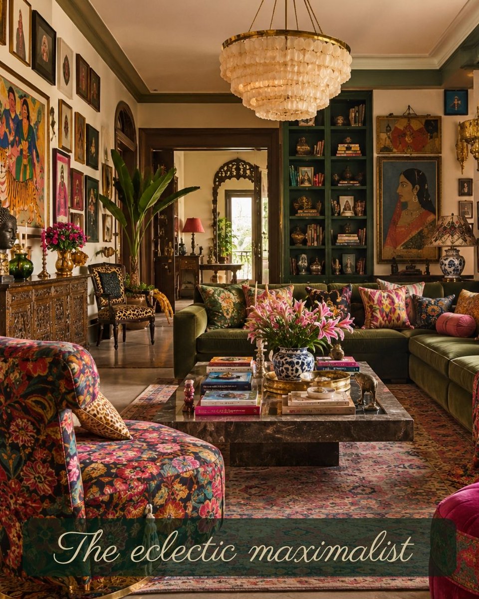 goodhomesindia's tweet photo. For the love of all things loud, bold and OTT, we bring to you eclectic maximalism... 
Images- AI generated

#Maximalism #EclecticStyle #BoldDesign #LoudAesthetics #OTT #AIArt #VisualFeast #CreativeChaos #VibrantColors #ArtisticExpression https://t.co/HOXvhuN0En