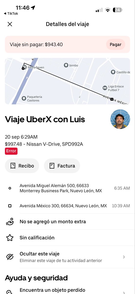 e_vveeels's tweet photo. El día domingo 20 de septiembre en la mañana pedí un Uber y como venía del trabajo estaba muy cansada, llegué y me dormí. Cuando desperté me percaté que el señor no cerró el viaje y tenía un adeudo de casi 1000 pesos, metí reclamo y solo bajaron la tarifa hasta 600 https://t.co/MBzbIZEXWM
