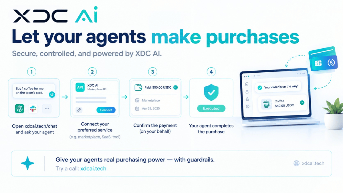 XDC_SI's tweet photo. Support and ops agents shouldn’t need a human to punch a vendor card mid-ticket.  

Pay an API from chat on XDC AI: 
1) Open https://t.co/4Mre7KlBMR
2) Ask what you can do (or tap a marketplace example) 
3) Confirm the paid call preview 
4) It settles under your spend limit  

Useful for enrichment APIs, lookups, and tools your agent calls while working a case.  

Try a call: https://t.co/I9kN4dNik1