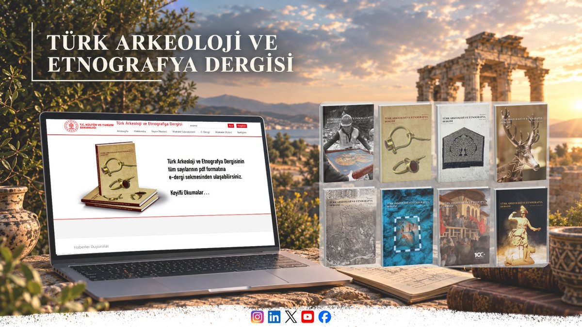 taedergisi's tweet photo. Anadolu’nun binlerce yıllık mirasını dünyaya tanıtan köklü bir gelenek: Türk Arkeoloji ve Etnografya Dergisi

1933’e uzanan geçmişiyle ülkemizin arkeoloji ve etnografya alanındaki en eski süreli yayını olan dergimiz; bugün uluslararası standartlardaki açık erişimli ve hakemli yapısıyla geçmiş ile geleceği buluşturuyor.

Tarih öncesinden Osmanlı’ya, Orta Asya’dan Balkanlar’a uzanan kültürel mirasımızı bilimsel yöntemlerle kayıt altına alan özgün araştırmaları dünya literatürüne kazandırmayı sürdürüyoruz.

Bilgiye ücretsiz ve nitelikli erişim ilkemizle yayımlanan dergimizin güncel ve arşiv sayılarını incelemek için web sayfamızı ziyaret edebilirsiniz. 👇

🔗 https://t.co/kJu8vg3WPu

#Arkeoloji #Etnografya #KültürelMiras #BilimselYayıncılık #KültürVarlıkları