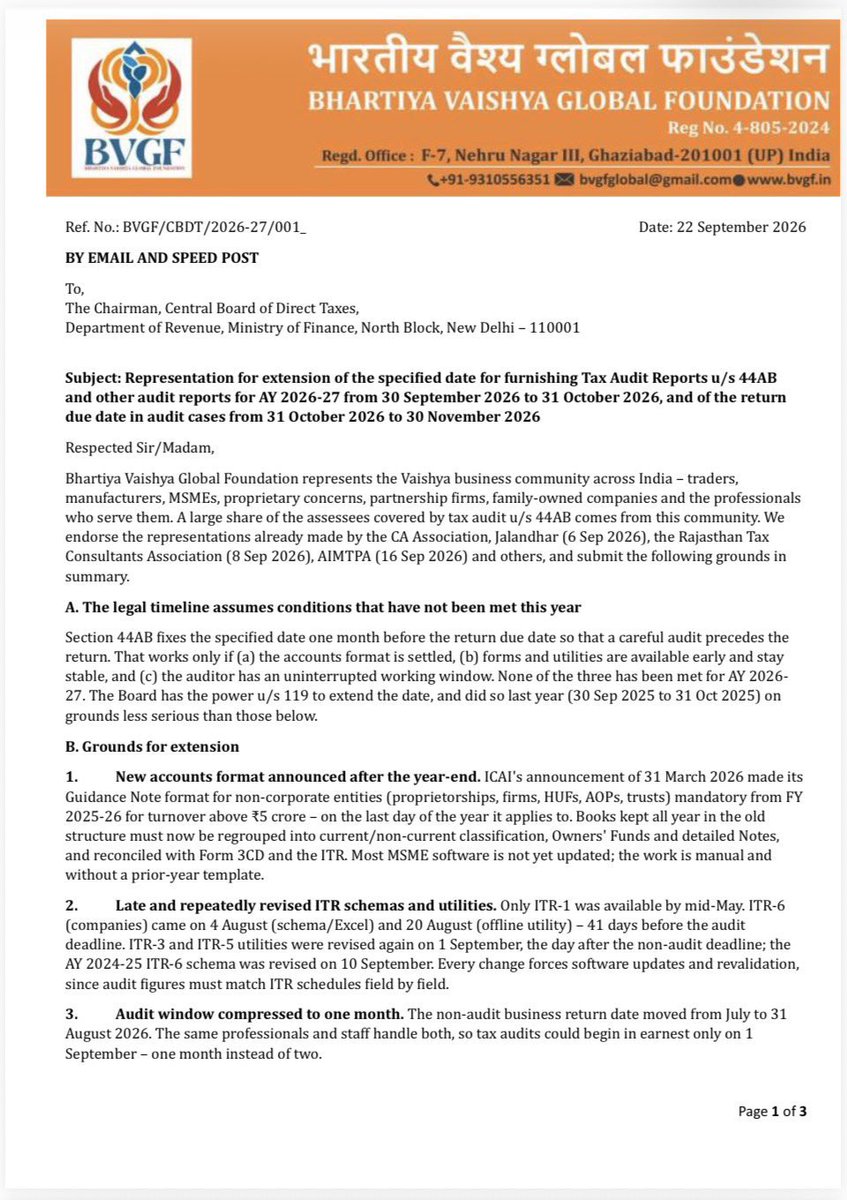 rambajajgst's tweet photo. Retweet For Support and Reach

Bharatiya Vaishya Global Foundation Represent @IncomeTaxIndia For Extend Audit Due Dates

Ram Bajaj
8696424223

For Regular GST Updates, Join this Group
https://t.co/SmMxCrTcJG https://t.co/ZwgSjYBnzT