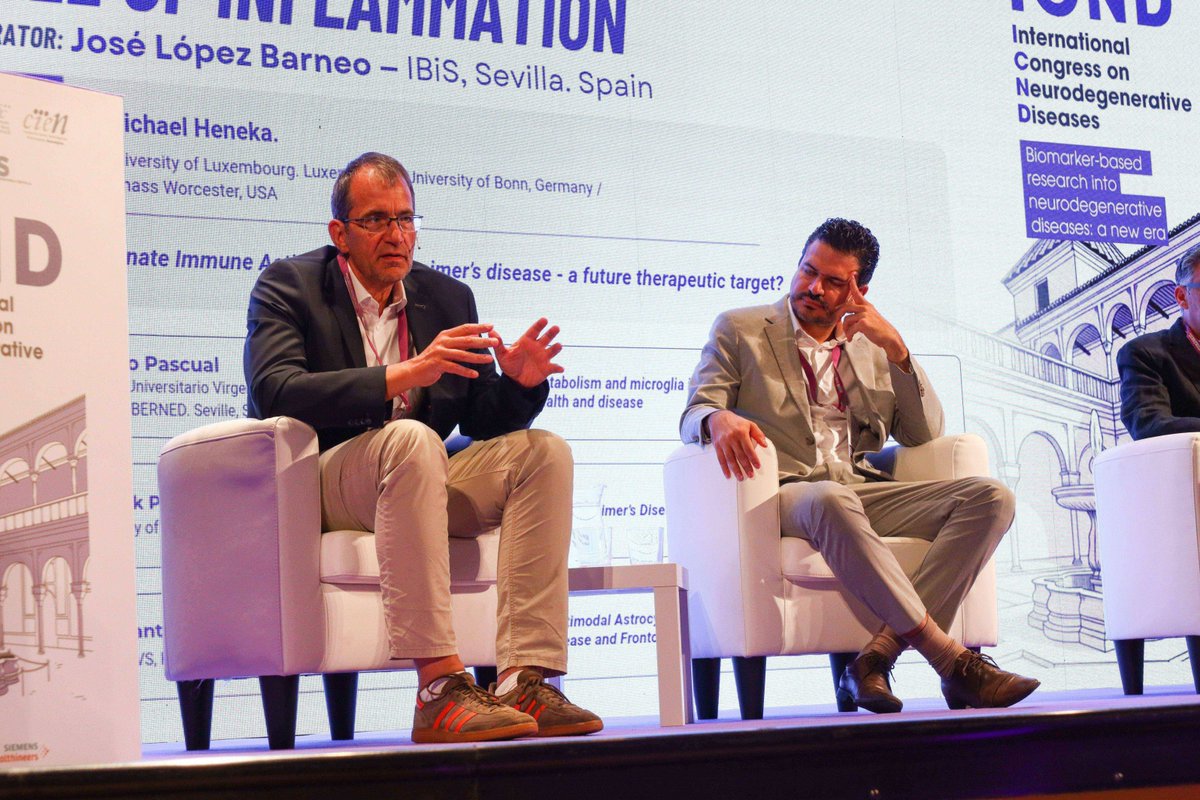 Fund_CIEN's tweet photo. Scientific Session III | Role of inflammation. Moderated by José López Barneo @ibis_sevilla , with Michael Heneka, Alberto Pascual, Tharick Pascoal &amp; Konstantinos Chiotis. #ICNDSevilla2026 https://t.co/Ev6SesKYn6