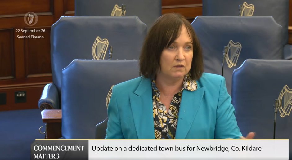 OireachtasNews's tweet photo. #Seanad Commencement Matter 3: Senator Fiona O'Loughlin @Fiona_Kildare - To the Minister for Transport: Update on a dedicated town bus for Newbridge, Co. Kildare. #SeeForYourself
https://t.co/SySrYyNp2C https://t.co/LcY5UytNUr