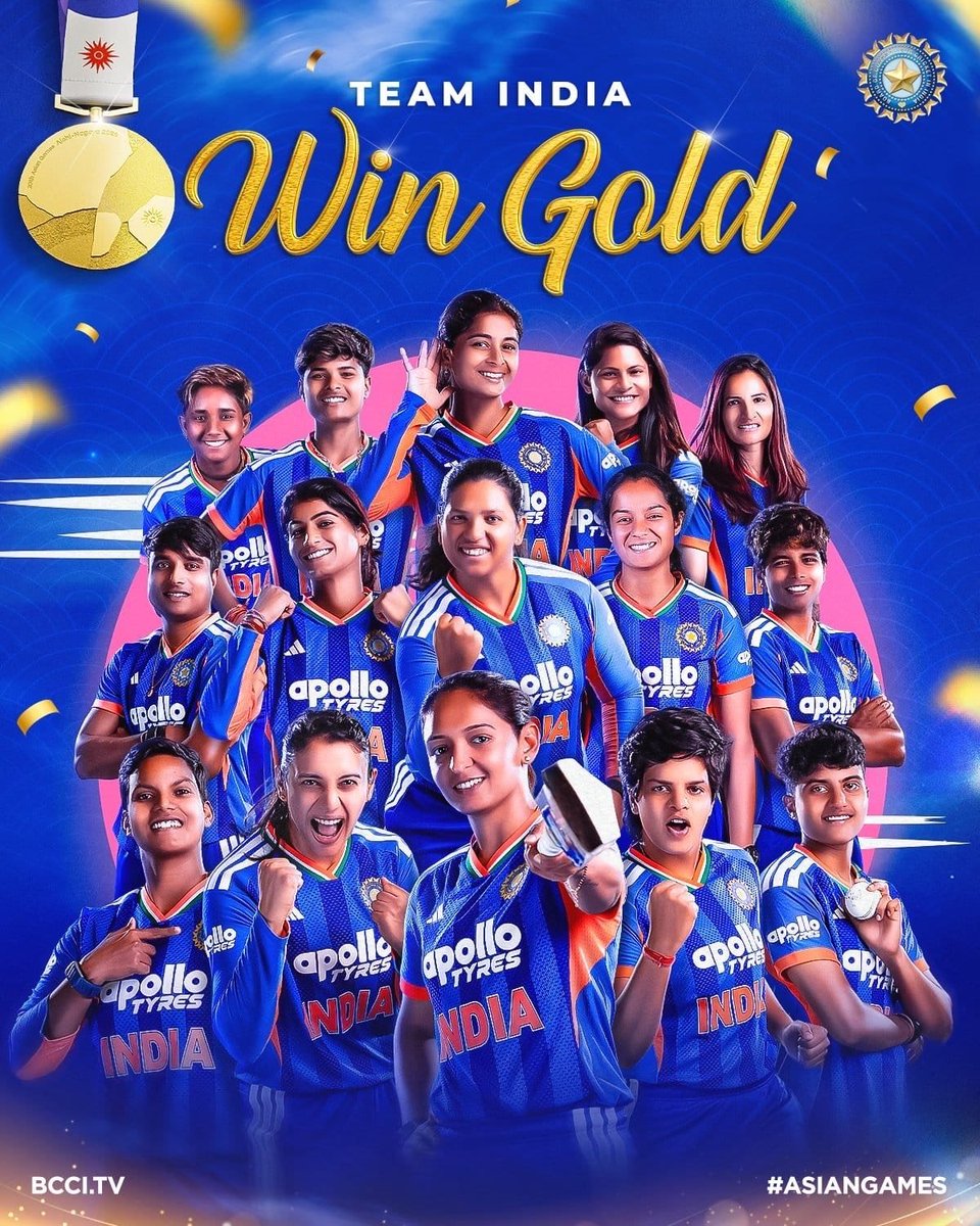 lakshmiunwomen's tweet photo. Blue has found its brightest shade — GOLD. 🇮🇳🥇

This is more than a medal. It is a statement from India’s women: the bigger the stage, the brighter they shine. Grit in their game, fire in their spirit and the Tricolour in their hearts — Team India have turned ambition into gold.

A generation once asked girls to dream. This generation is showing them what those dreams can look like.

She played. She conquered. India shone. 🇮🇳✨