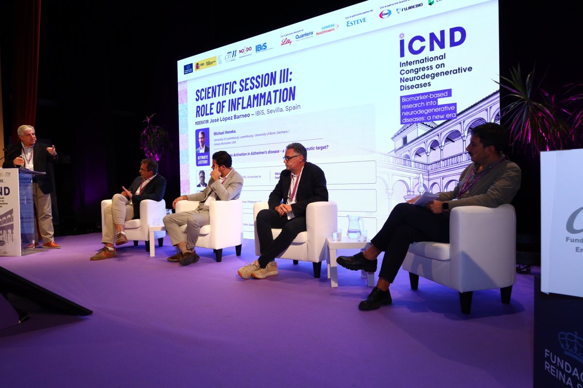 Fund_CIEN's tweet photo. Scientific Session III | Role of inflammation. Moderated by José López Barneo @ibis_sevilla , with Michael Heneka, Alberto Pascual, Tharick Pascoal &amp; Konstantinos Chiotis. #ICNDSevilla2026 https://t.co/Ev6SesKYn6