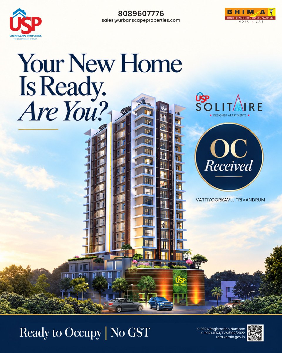 ubscape's tweet photo. Move into a home designed for the life you’ve been waiting for.

USP Solitaire at Vattiyoorkavu is OC received, ready to occupy and comes with no GST.

For details: 📞 8089607776

#UrbanscapeSolitaire #Urbanscape #FlatsInTrivandrum #ApartmentsInTrivandrum #Vattiyoorkavu https://t.co/NlV9zkieS7