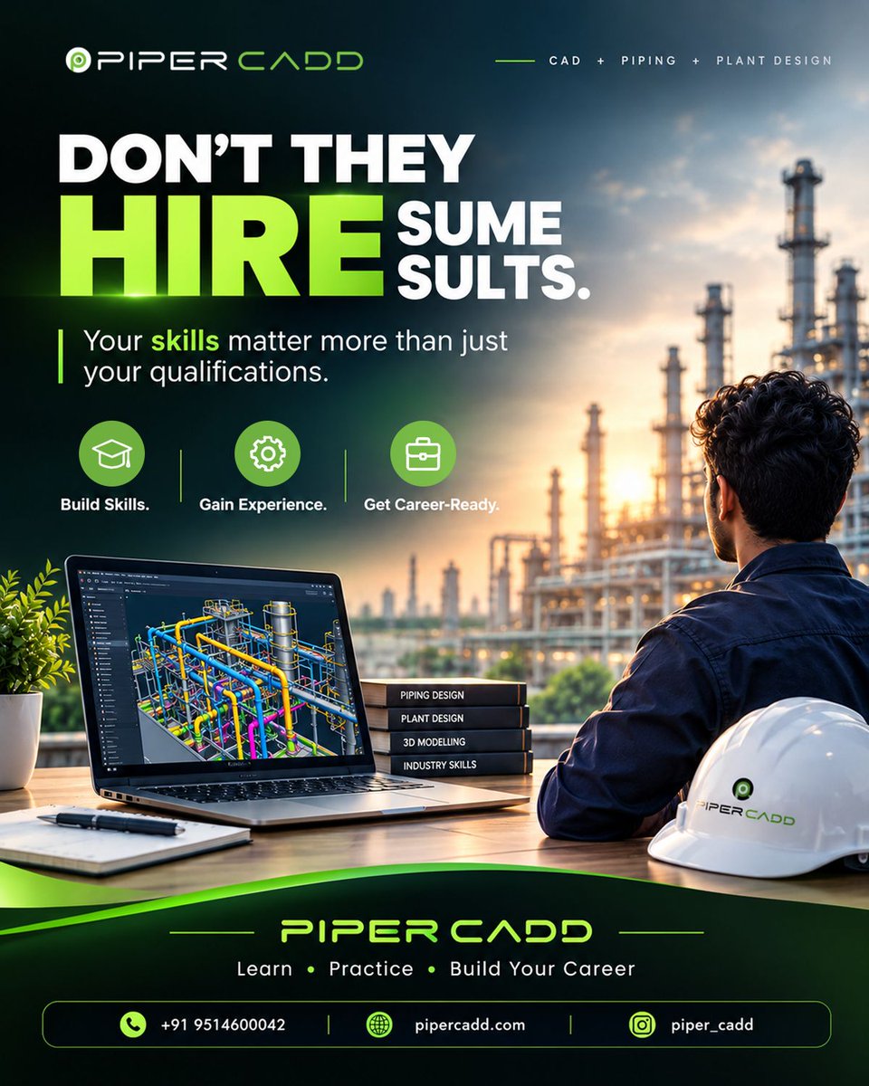 PiperCadd's tweet photo. Skills build careers. Experience makes you job-ready. 🚀
Learn • Practice • Build Your Career with Piper CADD.

#PiperCADD #CADTraining #PipingDesign #PlantDesign #CADSkills #EngineeringCareer #MechanicalEngineering #CareerReady #3DModelling #EngineeringSkills https://t.co/f5QlbzWrp8