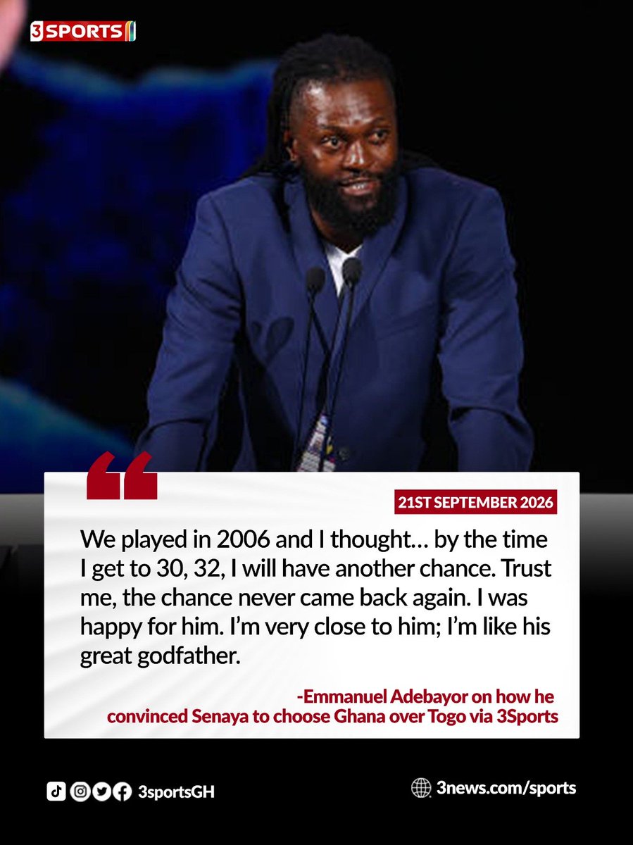 tv3_ghana's tweet photo. Emmanuel Adebayor says he made the decision for Marvin Senaya to choose Ghana over Togo, telling him there was no other choice.

#3Sports #TV3GH https://t.co/pEzQFzRz5G