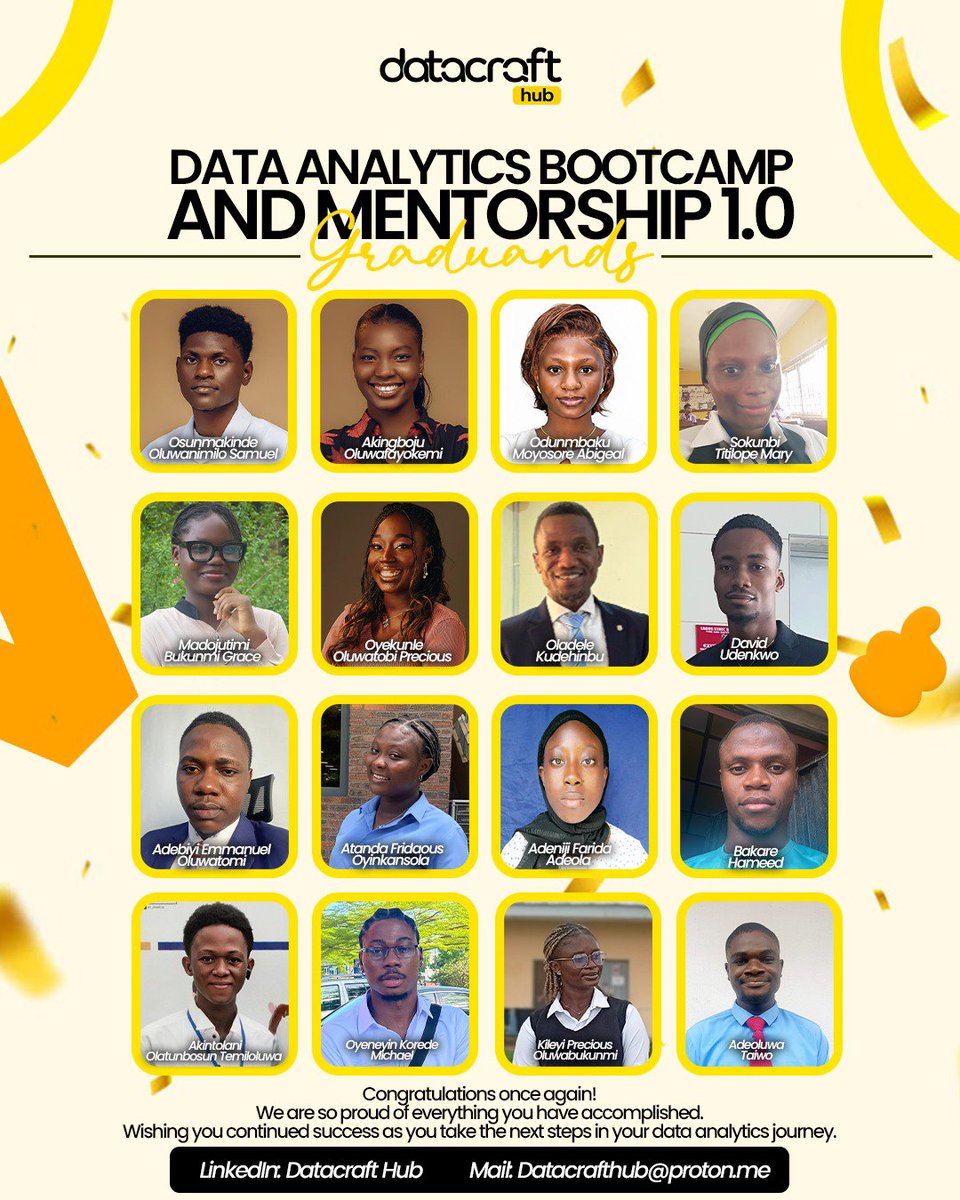 Datacrafthb's tweet photo. From little or no data experience to confidently working with real datasets, building dashboards and creating insights.

Our graduands’ stories say it all. 📊💛

Real skills. Real growth. Real transformation. 🚀

#dataanalytics #datacrafthub #nigeriatech https://t.co/UajmkOWGjA