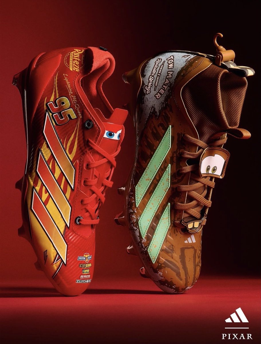 centregoals's tweet photo. 🚨🚨| OFFICIAL: Adidas has partnered with Disney and Pixar to create cleats featuring the Cars characters to celebrate the film’s 20th Anniversary. 🏎️✨ https://t.co/zZNrNakTvO