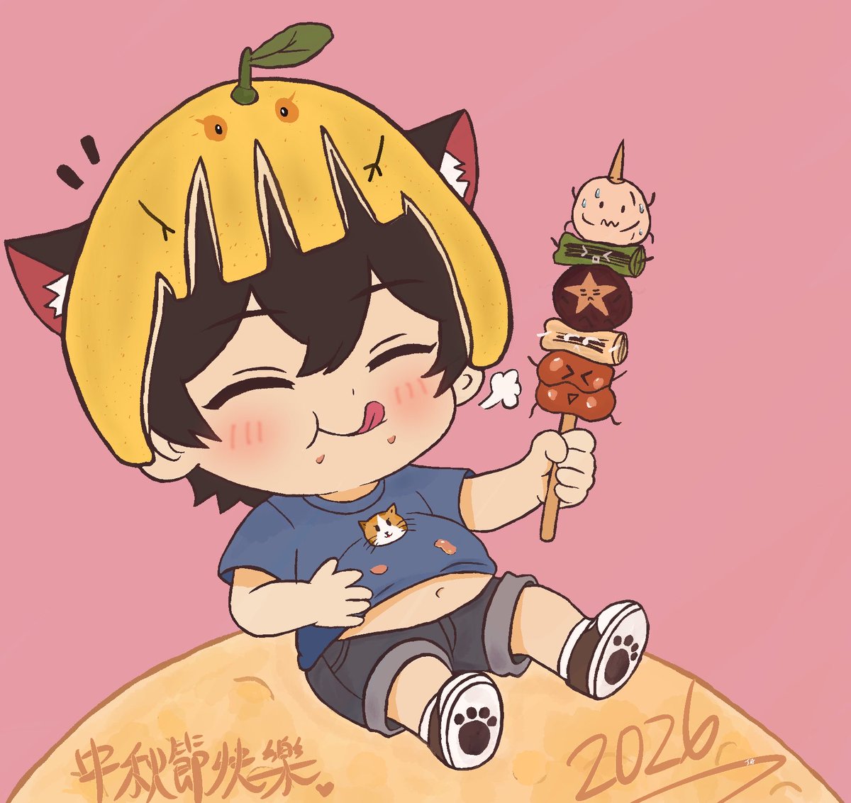 Jenny080318's tweet photo. 阿聽～中秋節快樂😘肉肉節吃肉🍖
柚子給你當帽子～烤肉給你當寶劍😁
變胖沒關係～你開心偶就開心！
不論如何依舊愛你唷❤️

那…那個可以申請捏你的肉肉嗎？
罷託～罷託🥺

（越畫越潦草🫩對不起😓）
#李聽是誰 #右邊標一標 https://t.co/lYruMRreUc